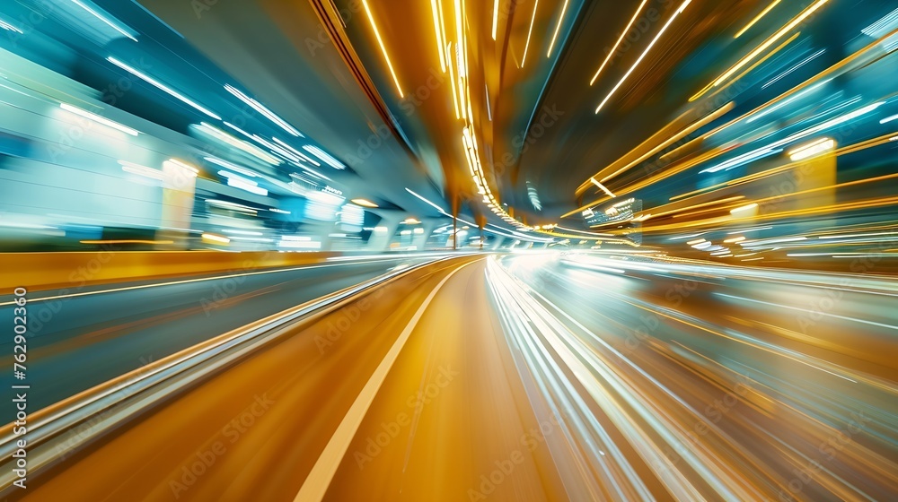 Poster highway overpass motion blur with city background : generative ai