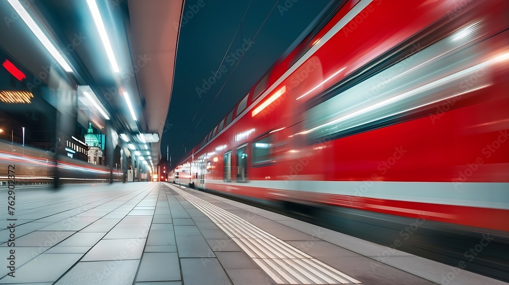 Aufkleber high speed train in motion on the railway station at night blurred red modern intercity passenger tr