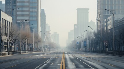 city road through modern buildings in beijing : Generative AI