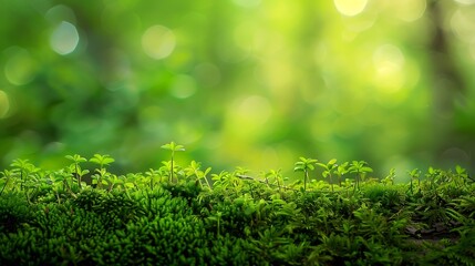 Green moss close up forest landscape blured background Sochi National Park Yewboxwood grove :...