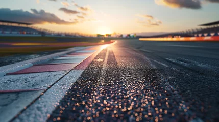 Raamstickers Evening scene asphalt international race track with starting or end line digital imaging recomposition background : Generative AI © Generative AI