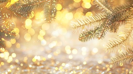 Blurred Christmas lights background with festive gold holiday bokeh : Generative AI