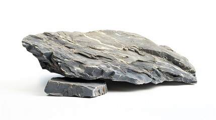 A Rock Shelf for a Product Display Showing a Wide Angled Perspective with Close Middle Focus to the Natural Stone Detail Isolated on a White Background : Generative AI