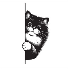 Obraz premium black and white Peeking Siberian cat illustration Vector