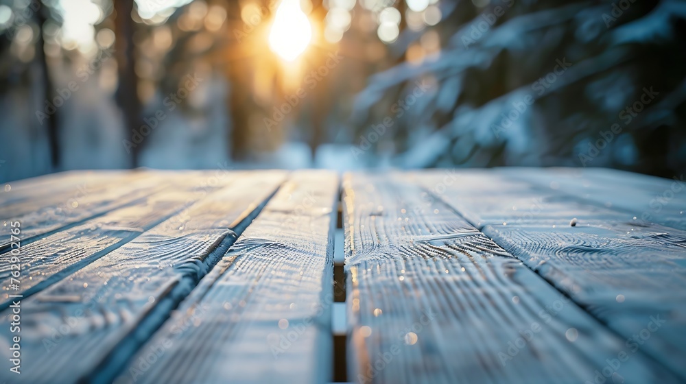 Poster the empty wooden table top with blur background of winter in finland exuberant image : generative ai