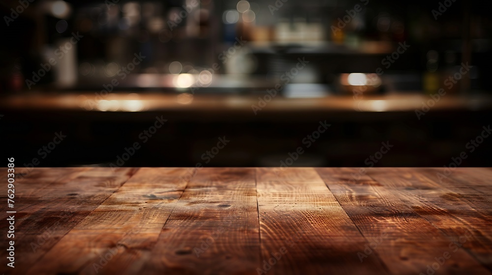 Poster Empty wooden table top for cafeteria bar coffee shop background For product display : Generative AI