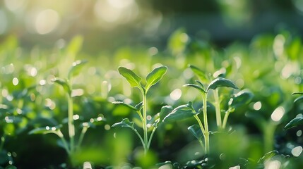 Fototapeta na wymiar green blurred bokeh of vegetable garden eco friendly background : Generative AI