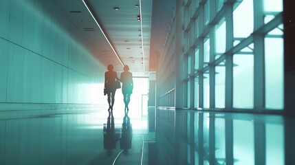 businesspeople walking in the corridor of an business center pronounced motion blur : Generative AI