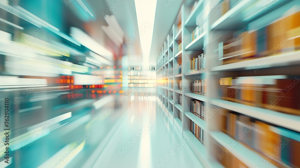 Fototapete abstract blurred public library interior space blurry room with bookshelves by defocused effect use 