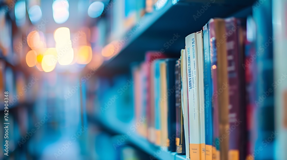 Aufkleber blurred image for background of many books on bookshelf in library : generative ai