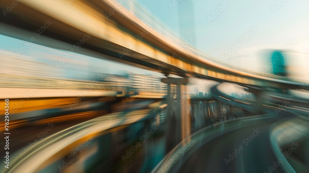 Poster Highway overpass motion blur with city background : Generative AI