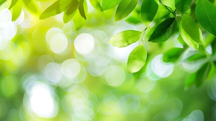 Abstract blurred nature background with bokeh for creative designs Green leaves bokeh out of focus background from nature forest Green Nature spring and natural light in blur style wit : Generative AI - obrazy, fototapety, plakaty