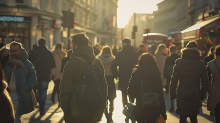 Crowd of people walking on a street in london : Generative AI
