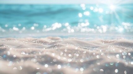 Tropical Sand With Blue Sea  Beach Summer Defocused Background With Glittering Of Sunlights :...