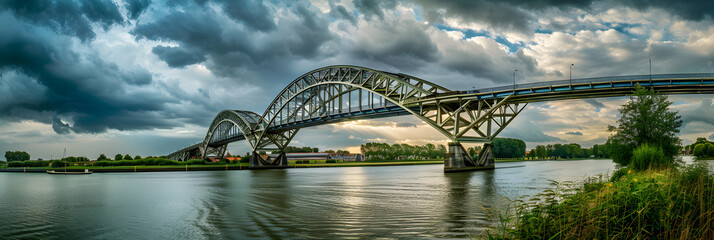 Architectural Brilliance captured in the Imposing IJssel Bridge, Zwolle, the Netherlands in a Cloudy Mood