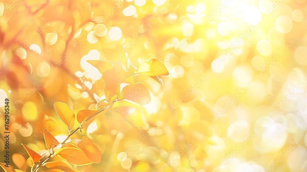 Leinwandbilder sunlight through leaves on tree image blur bokeh background Background yellow blur beautiful is the bokeh effect nature color autumn time fall  season : Generative AI