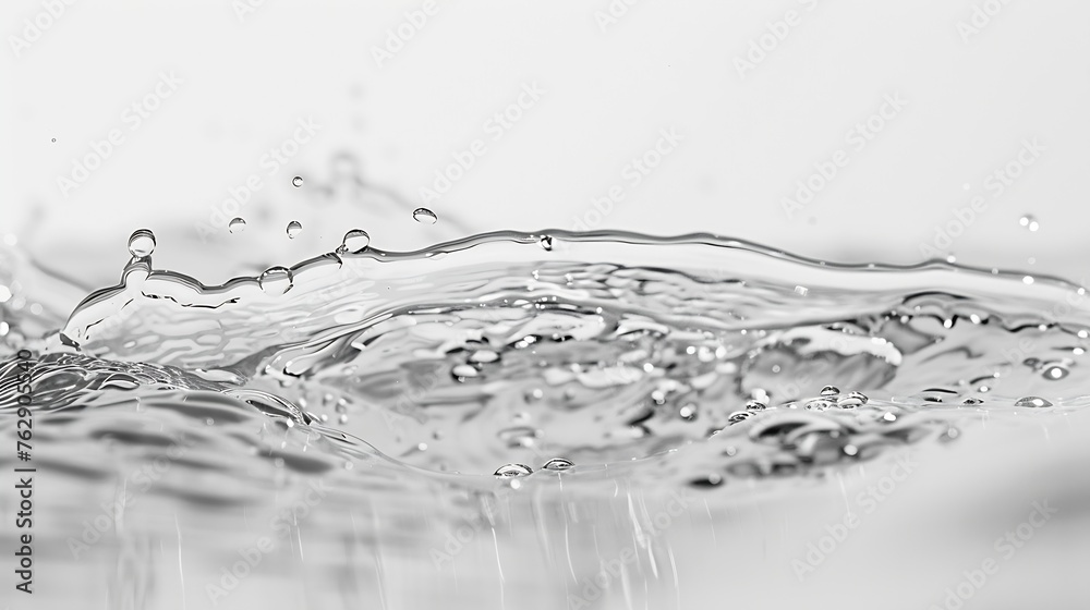 Aufkleber Blurred desaturated transparent clear calm water surface texture with splashes and bubbles Trendy abstract nature background Whitegrey water waves in sunlight : Generative AI
