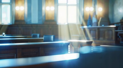 Beautiful blurred background of an empty courtroom : Generative AI - obrazy, fototapety, plakaty