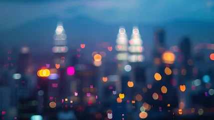 Rolgordijnen Blur image of Kuala Lumpur with heart bokeh : Generative AI © Generative AI
