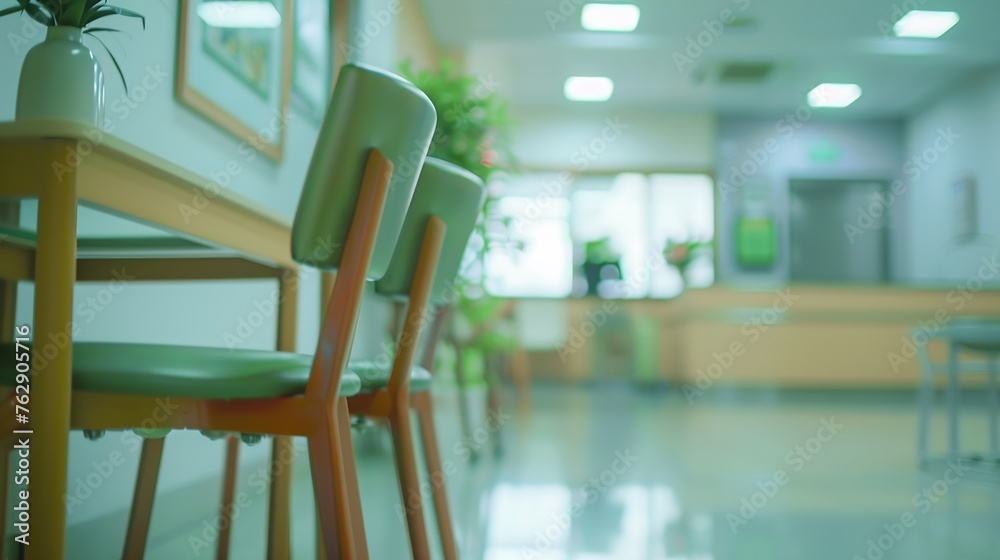 Poster blur image of hospital office room with table and chairs for background usage : Generative AI