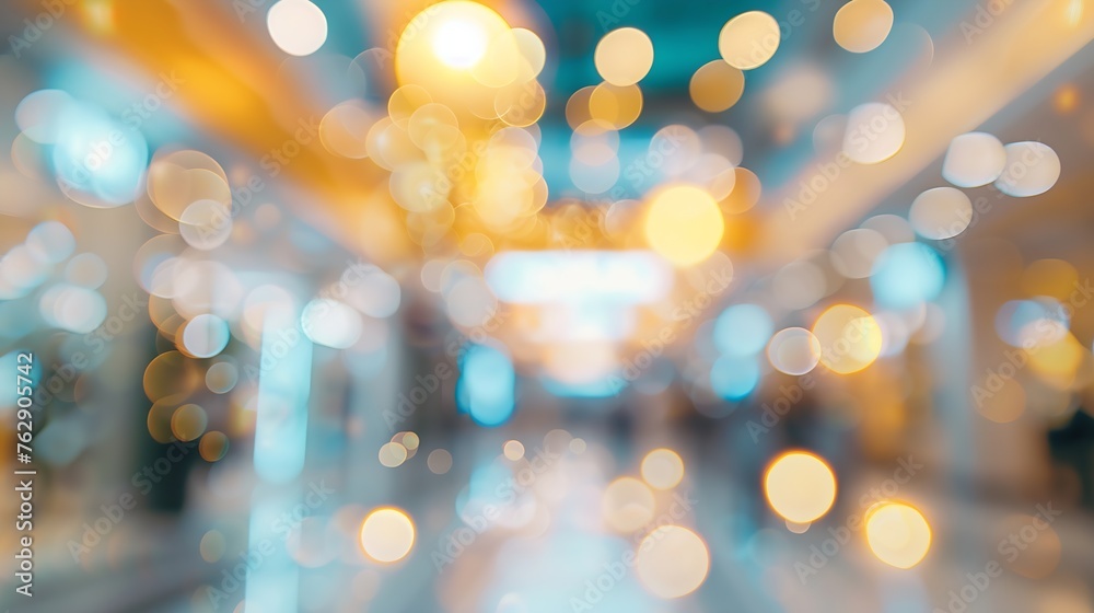 Aufkleber abstract blur image background of shopping mall with light bokeh and flare light bulb : Generative AI