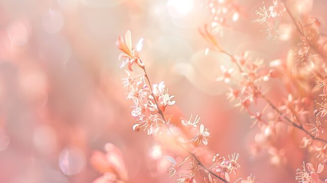 Peach Fuzz blur natural defocused floral plant bokeh background : Generative AI
