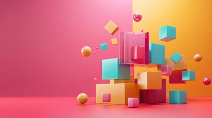 3D floating abstract elements, creative business, copy space