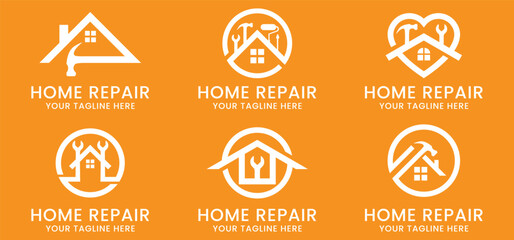 set of home repair logo with modern premium concept and hammer element - obrazy, fototapety, plakaty