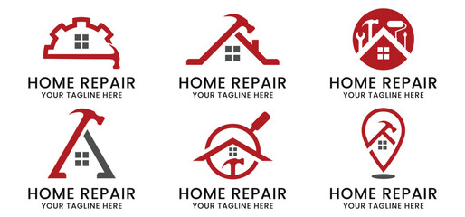 set of home repair logo with modern premium concept and hammer element