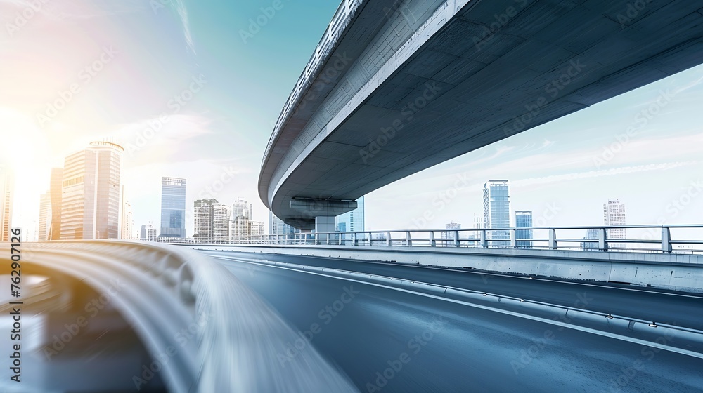 Poster highway overpass motion blur with city background : generative ai