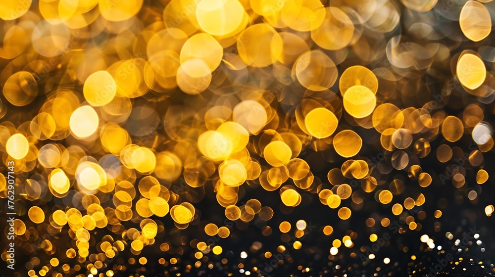Poster golden blurred bokeh lights on black background glitter sparkle stars for celebrate overlay for your