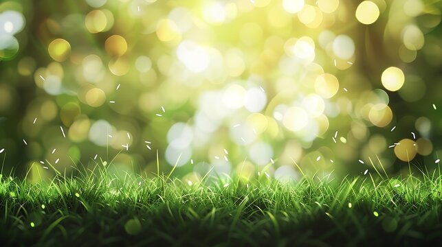 Abstract background green grass field with lights blurred bokeh : Generative AI