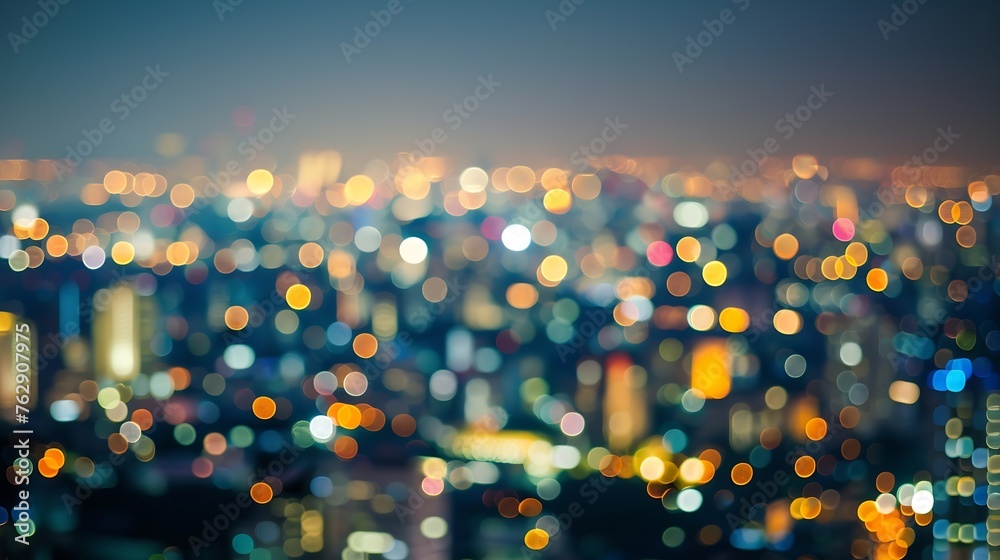 Poster night bokeh light in big city abstract blur defocused background : generative ai