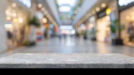 Stone table top and blurred shopping plaza background  can used for display or montage your...