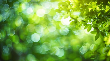 Obraz premium Green color abstract blur bokeh background from tree and light in natural garden : Generative AI