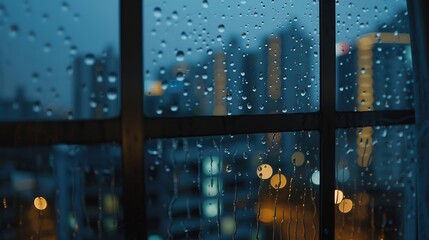 Wet the window with the background of the night city : Generative AI