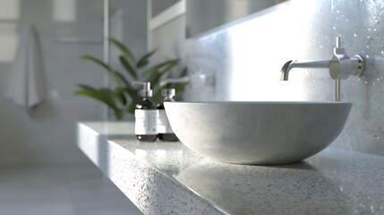 Granite white table bathroom for product placement in landscape layout : Generative AI