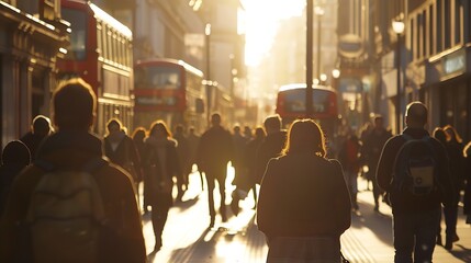 Crowd of people walking on a street in london : Generative AI - obrazy, fototapety, plakaty