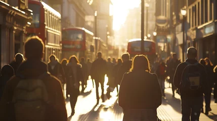 Gordijnen Crowd of people walking on a street in london : Generative AI © Generative AI