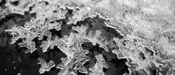 The intricate patterns created by ice crystals on a frozen lake,