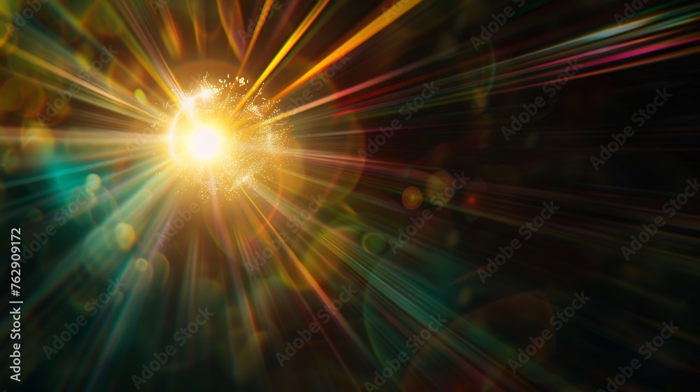 Aufkleber Easy to add lens flare effects for overlay designs or screen blending mode to make highquality images Abstract sun burst digital flare iridescent glare over black background : Generative AI