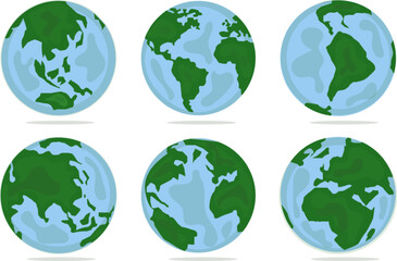 Set of planet earth. Set of earth globe. World maps flat design simple