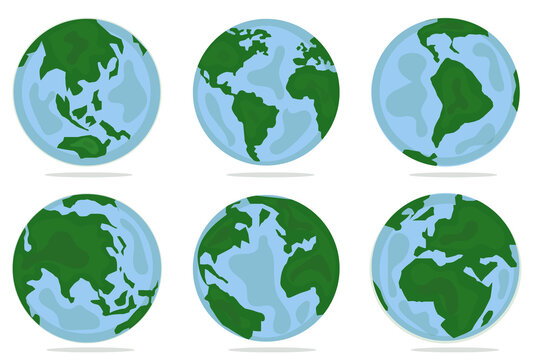 Set of planet earth. Set of earth globe. World maps flat design simple