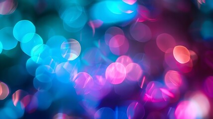 Neon blur glow Color light overlay Disco illumination Defocused blue pink green ultraviolet radiance soft texture on dark abstract empty space background : Generative AI