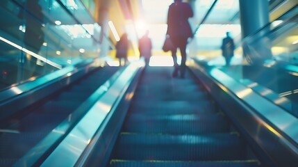 Single business people on escalator blurred motion : Generative AI