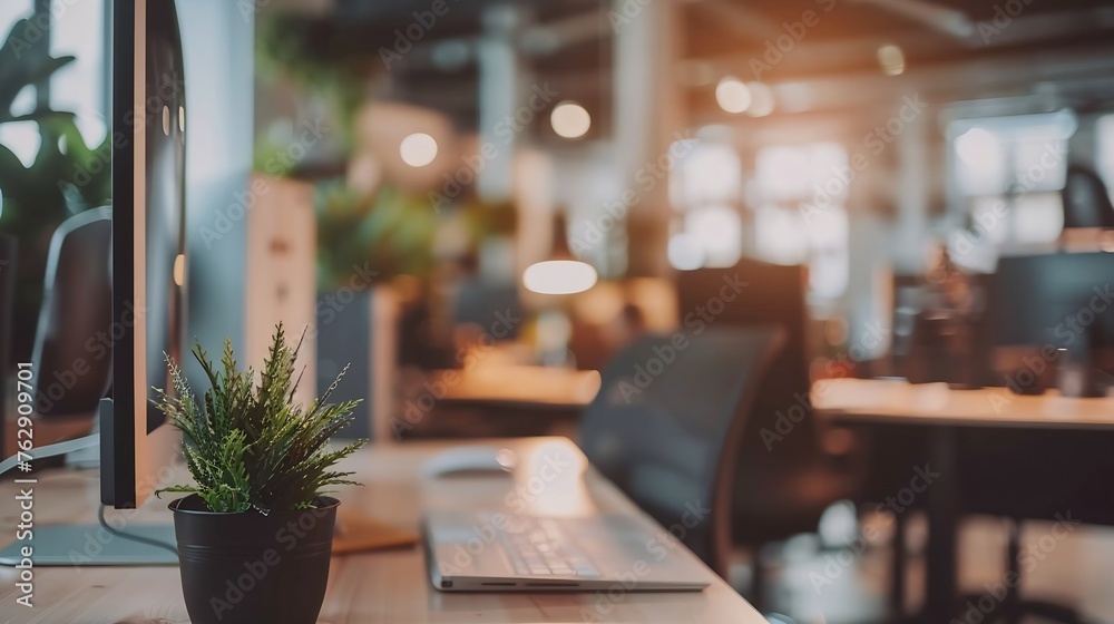 Aufkleber business office without people with blurred bokeh background : generative ai