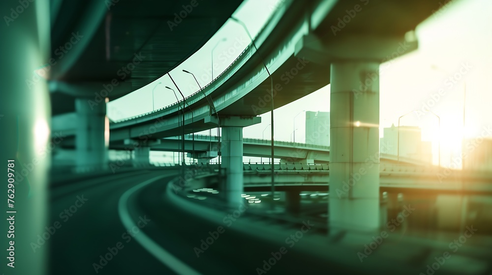 Poster highway overpass motion blur with city background : generative ai