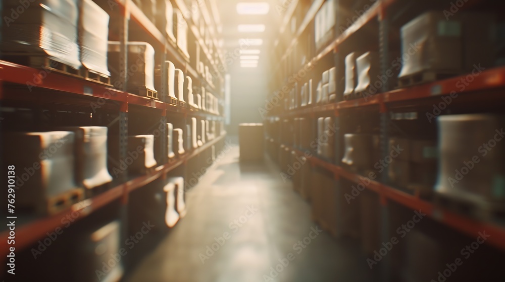 Poster Blur Warehouse inventory product stock for logistic background : Generative AI