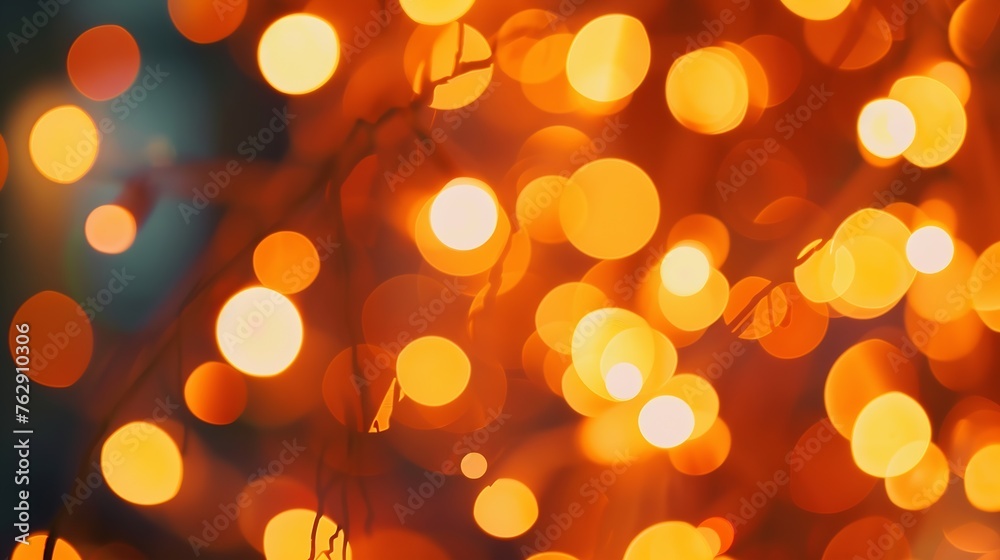 Poster Blurred orange bokeh background Blur abstract background of urban light Warm light with beautiful pattern of round bokeh Orange light in the night Street lamp blurred lights in the cit : Generative AI