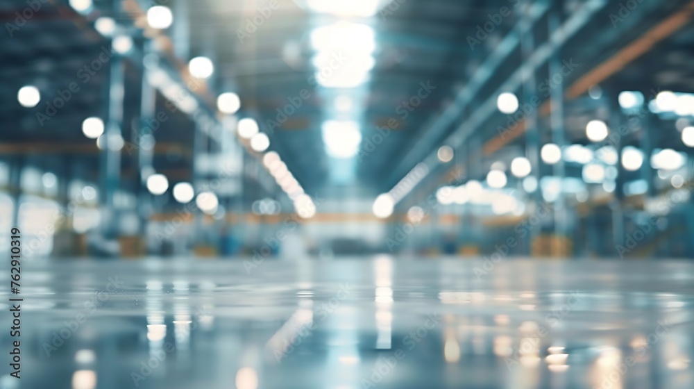 Poster abstract blurred factory and warehouse room background for industry : generative ai